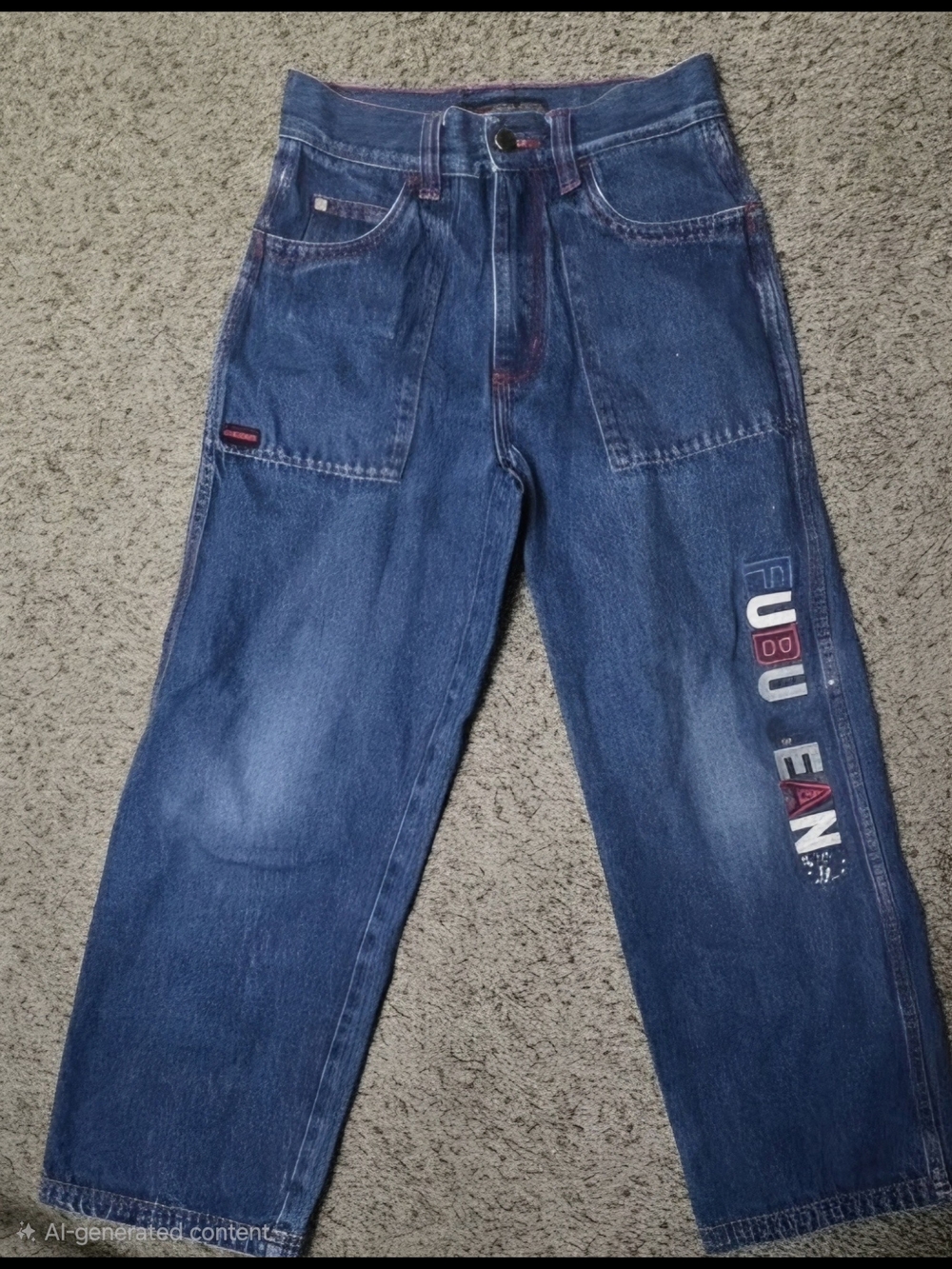 FUBU Youth Size 12, Dark Blue Relaxed Jeans with Side Logo
